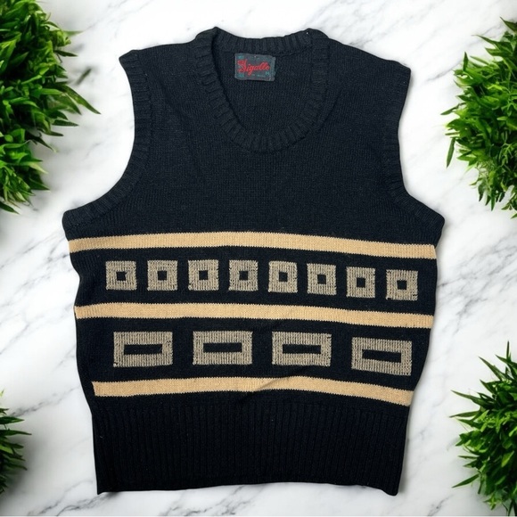 Vintage 70s SIGALLO Acrylic Geometic Knit Layering Cozy Sweater Vest - Picture 1 of 8